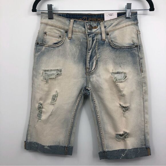 🆕 RUE21 Premium Supreme Flex At the Knee Jean Short Bermuda Destructed 26 NWT - Picture 1 of 8